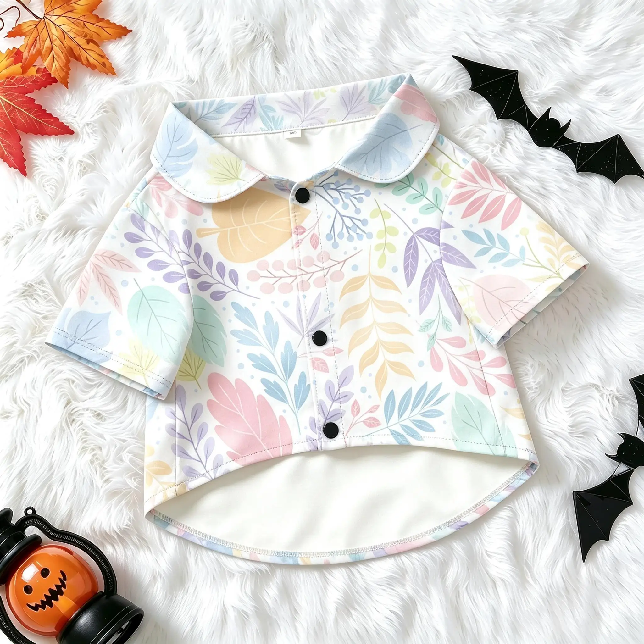 Pet Dog Shirt Pastel Gradient Leaf Botanical Print Comfortable Button Up for Small Medium Dogs Sweet Nature Theme Daily Wear