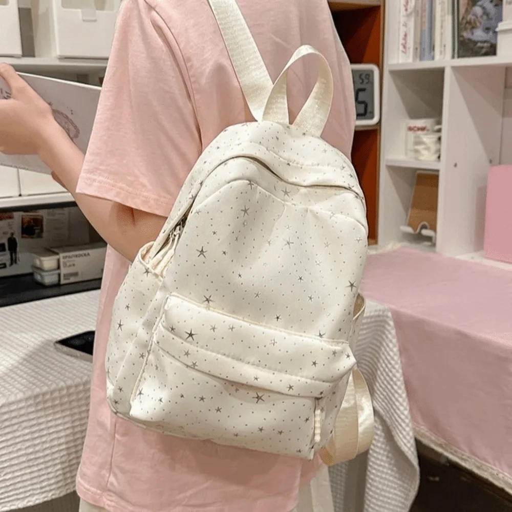 Casual Print Star Backpack Large Capacity Lightweight Nylon Backpack College Style Shoulder Bag Students School Bag Gift