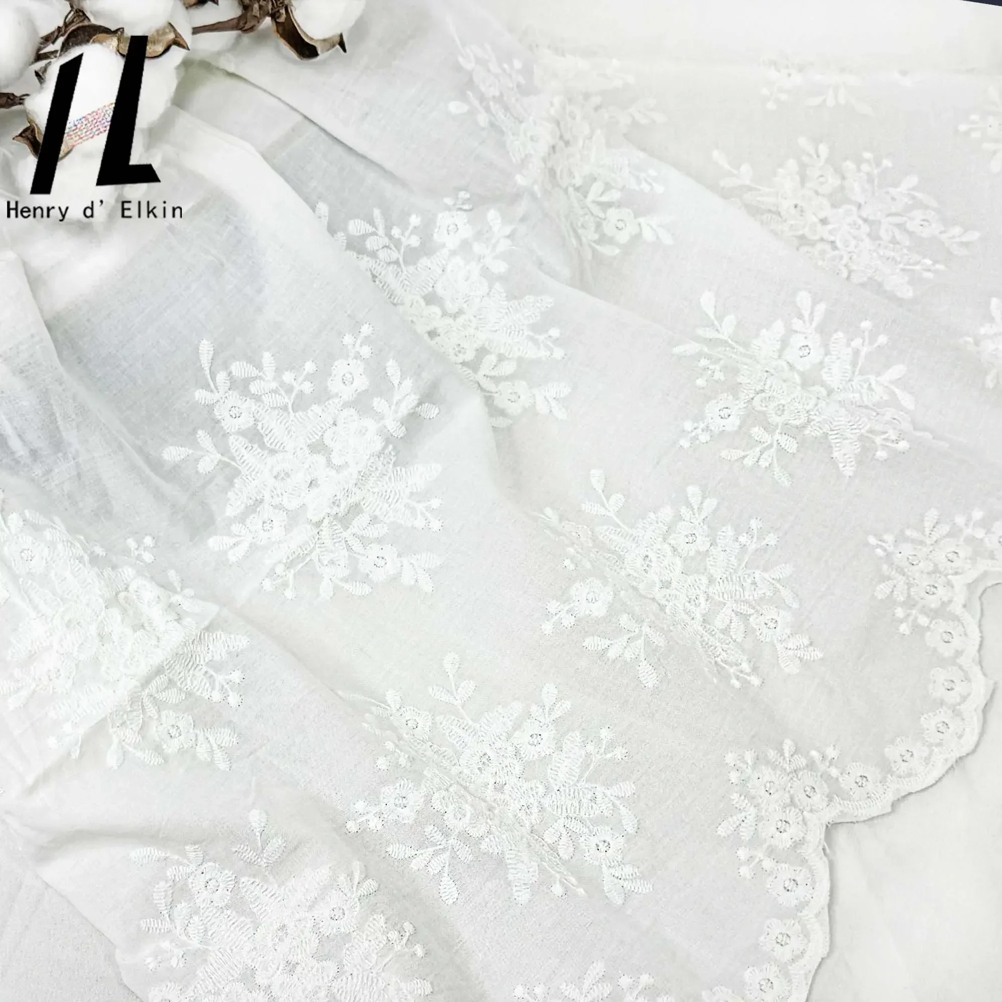 Wholesale White Lace Fabric with Embroidery Hollow-out Floral Detailing Luxury Cotton Dress Fabric