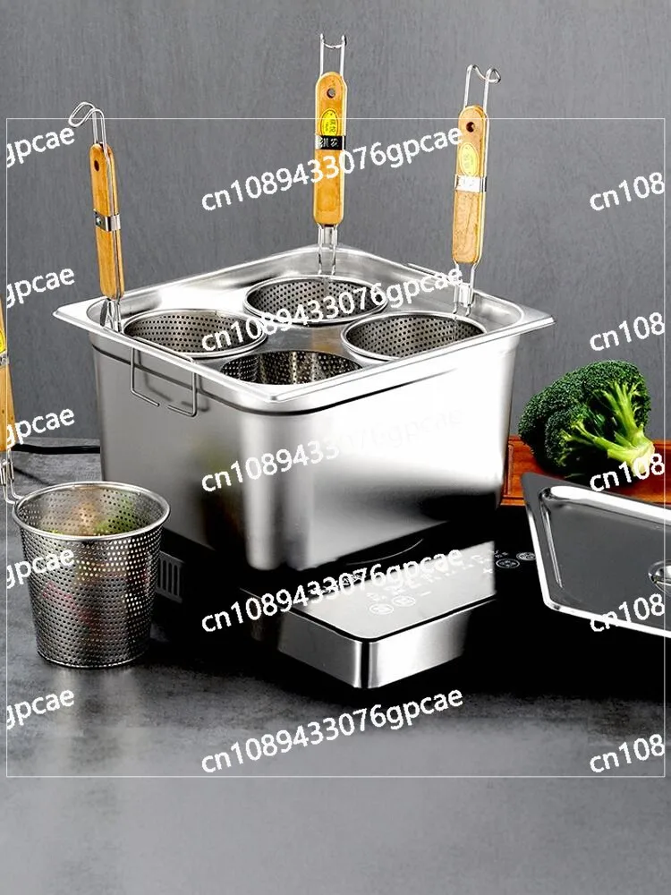 Commercial Stall Square Basin Malatang Pot Soup Powder Pot Noodle Shrimp Slippery Dumpling Pot Fryer Gas Induction Cooker