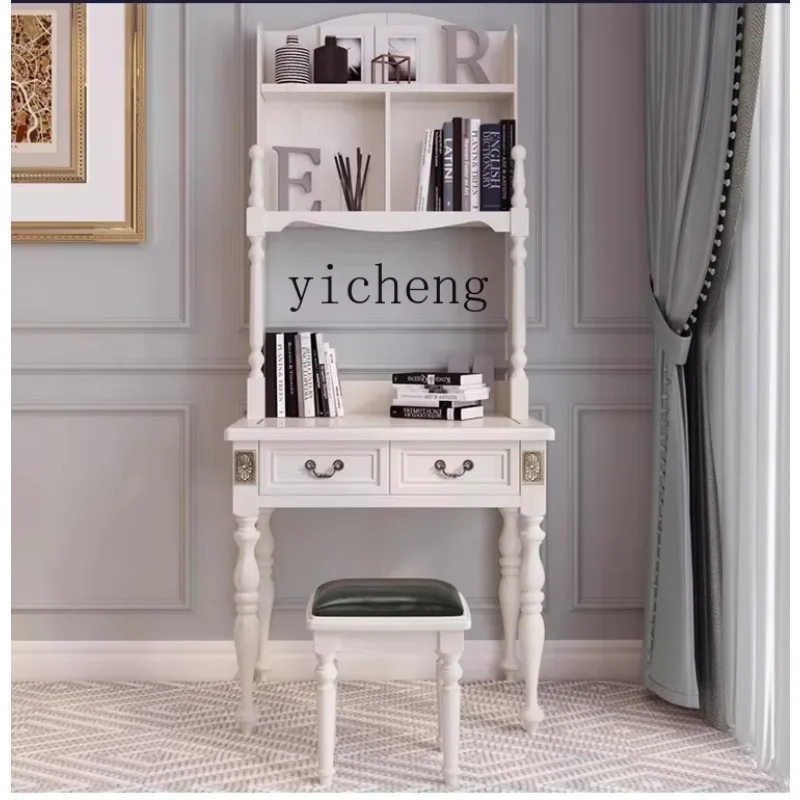 l23 Pure Solid Wood White Study Small Apartment Desk Bookshelf Combination Household Storage Cabinet