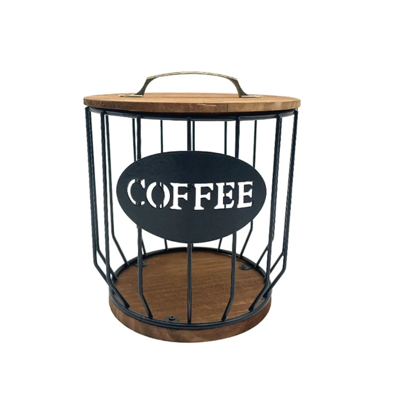 Cestino portaoggetti per caffè Tazza portaoggetti per cialde con base in legno Materiale in ferro Dropshipping