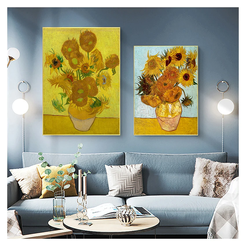 Poster Print  Floral Vase Oil Painting Canvas Art Modern Wall Picture for Living Room  Vincent Van Gogh Golden Sunflower