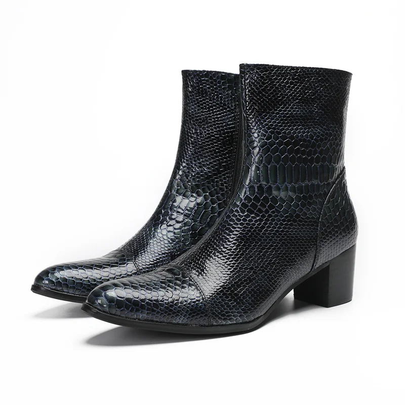 BOARD Fashion Brand Design Black Snake Skin Long Boots for Man Heels for Cowboy Boots Dress Wedding Shoes Man