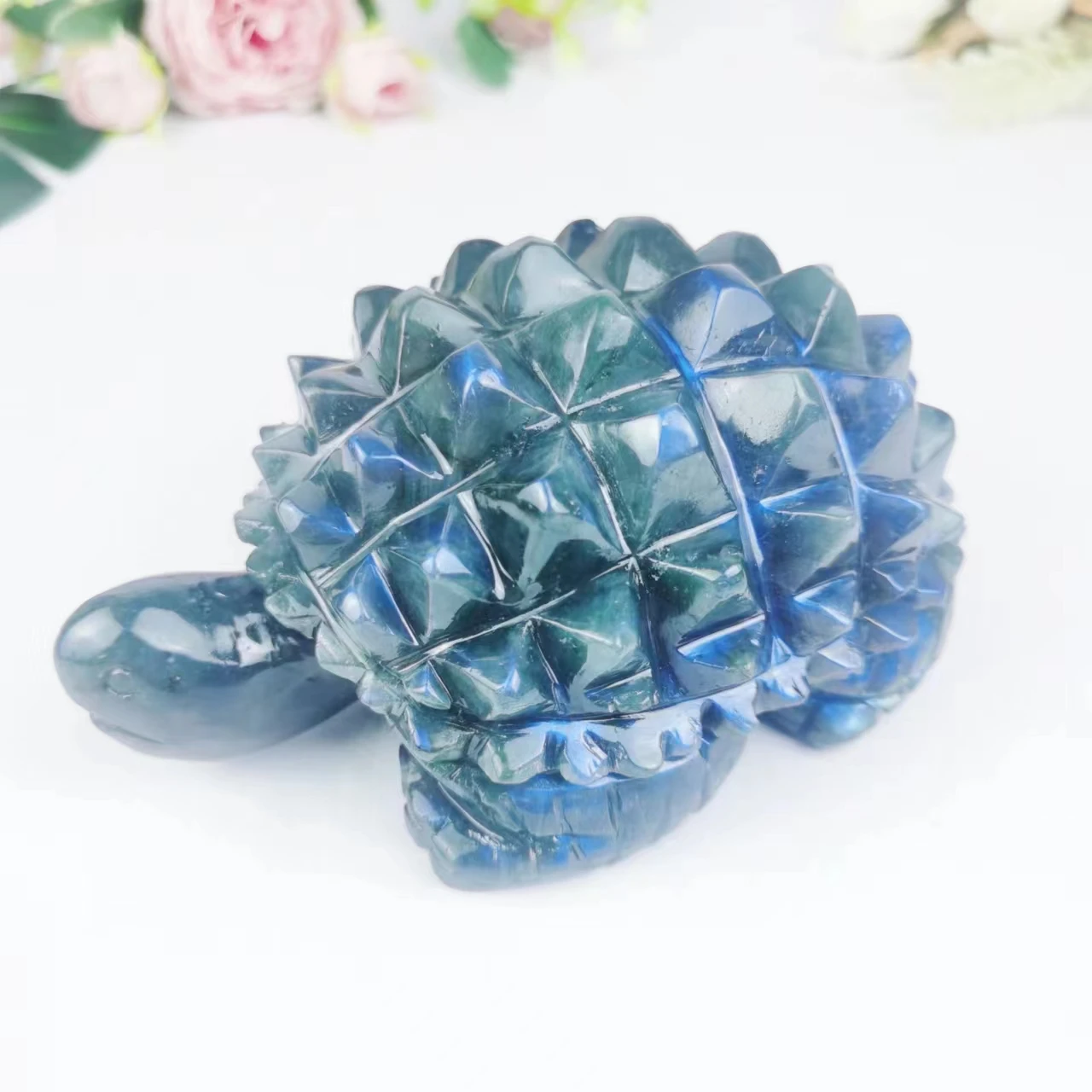 Natural Crystal Hand Carved Polished Animal Figurines Money Tortoise Labradorite Turtle Carving