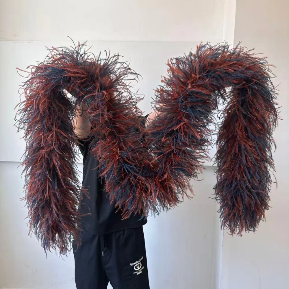 2 3 4 6 10 Ply Two‑Tone Ostrich Feather Boa 2M Mixed Dyed Feather Trim Shawl For Wedding Party Dress Sewing DIY Craft Decoration
