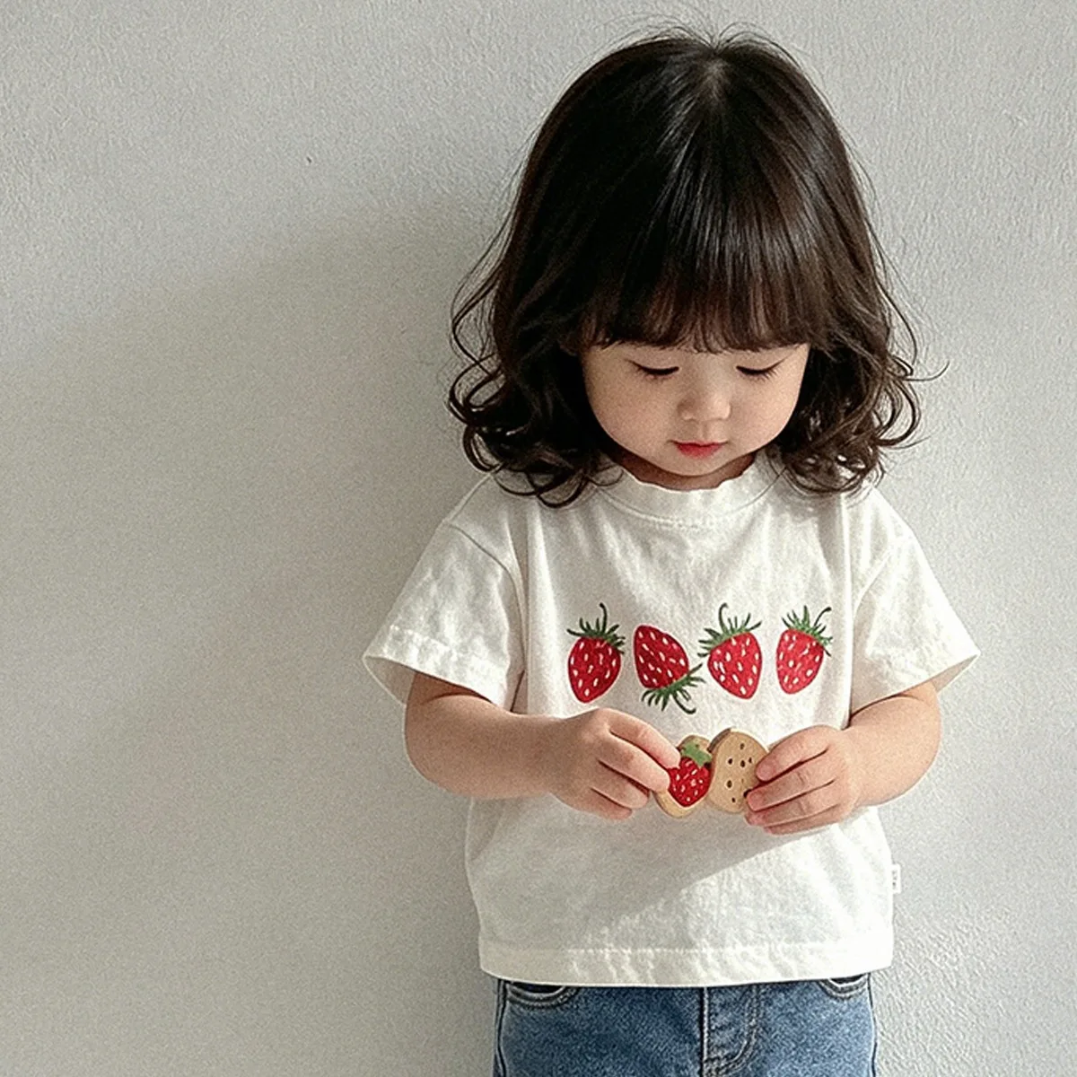 2026 Summer New Baby Short Sleeve T Shirts Cute Strawberry Print Boys Girls Casual Tee Infant Cotton Tops Toddler Clothes