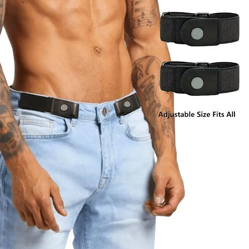 2pcs/set No Buckle Elastic Belt For Women Men Unisex Stretch Belt For Pants Jeans Casual Buckle Free Adjustable Invisible Belt