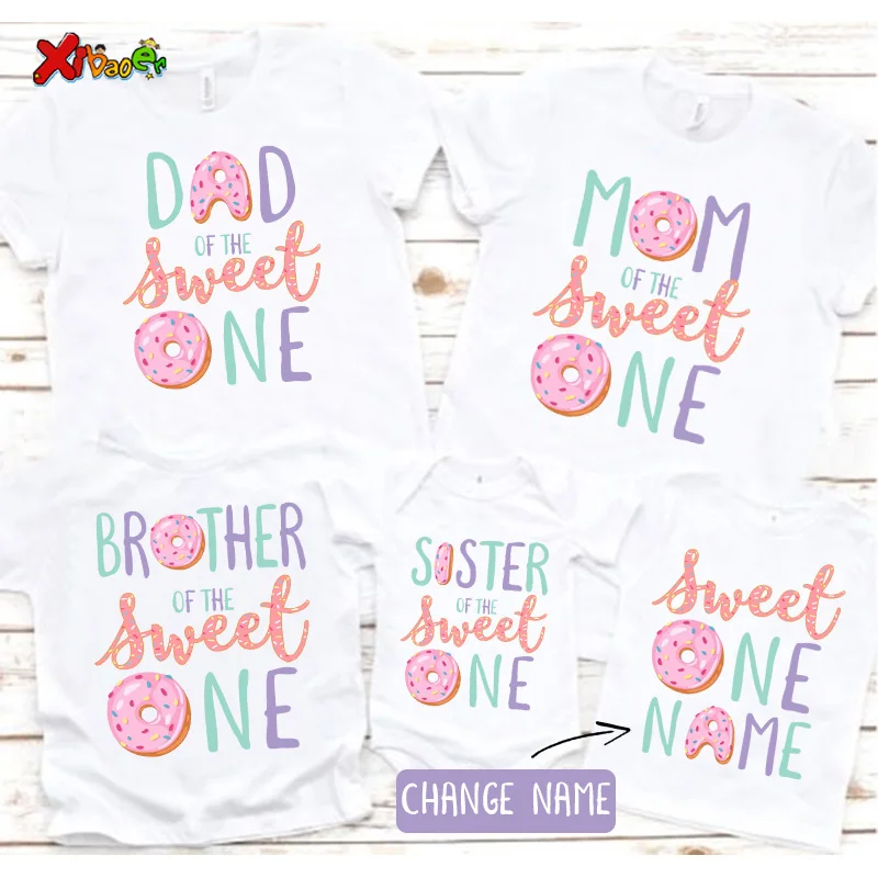 

Donut Sweet One Family Shirt for Girl Birthday Party Matching Clothes Outfit Kids Clothes Baby Jumpsuit Custom Name Shirt Outfit