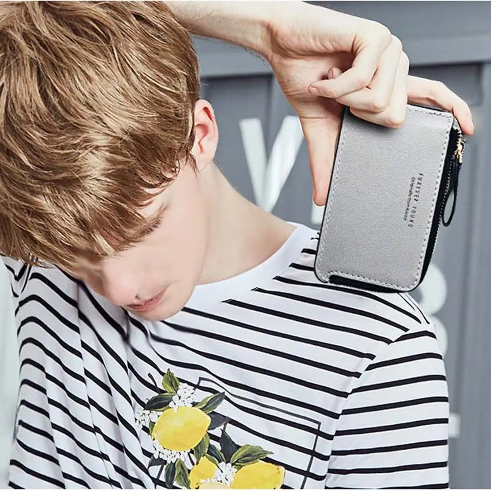 Multi-slot Creative Design Credit Card Bag PU Leather Cash Clip Men Coin Purse Business Card Holder ID Card cover Zipper Wallet