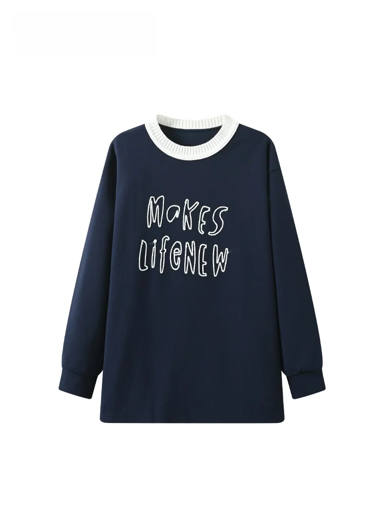 

plus Size Women's round Ne Long Sve Sweater Casual Sle College Faion Slimming Spring Apparel for Plump Sisters