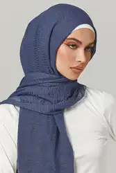 Bufanda interior de algodón arrugado con pompón plisado, Hijab liso con borlas, turbante islámico, urdimbre, 62-122 colores