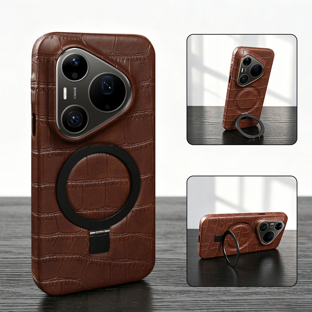 For Magsafe Bracket Leather Case For Huawei Pura 90 Pro Max 80 Ultra P90 P80 Mate 80 70 60 50 40 30 Pro Phone Case Back Cover