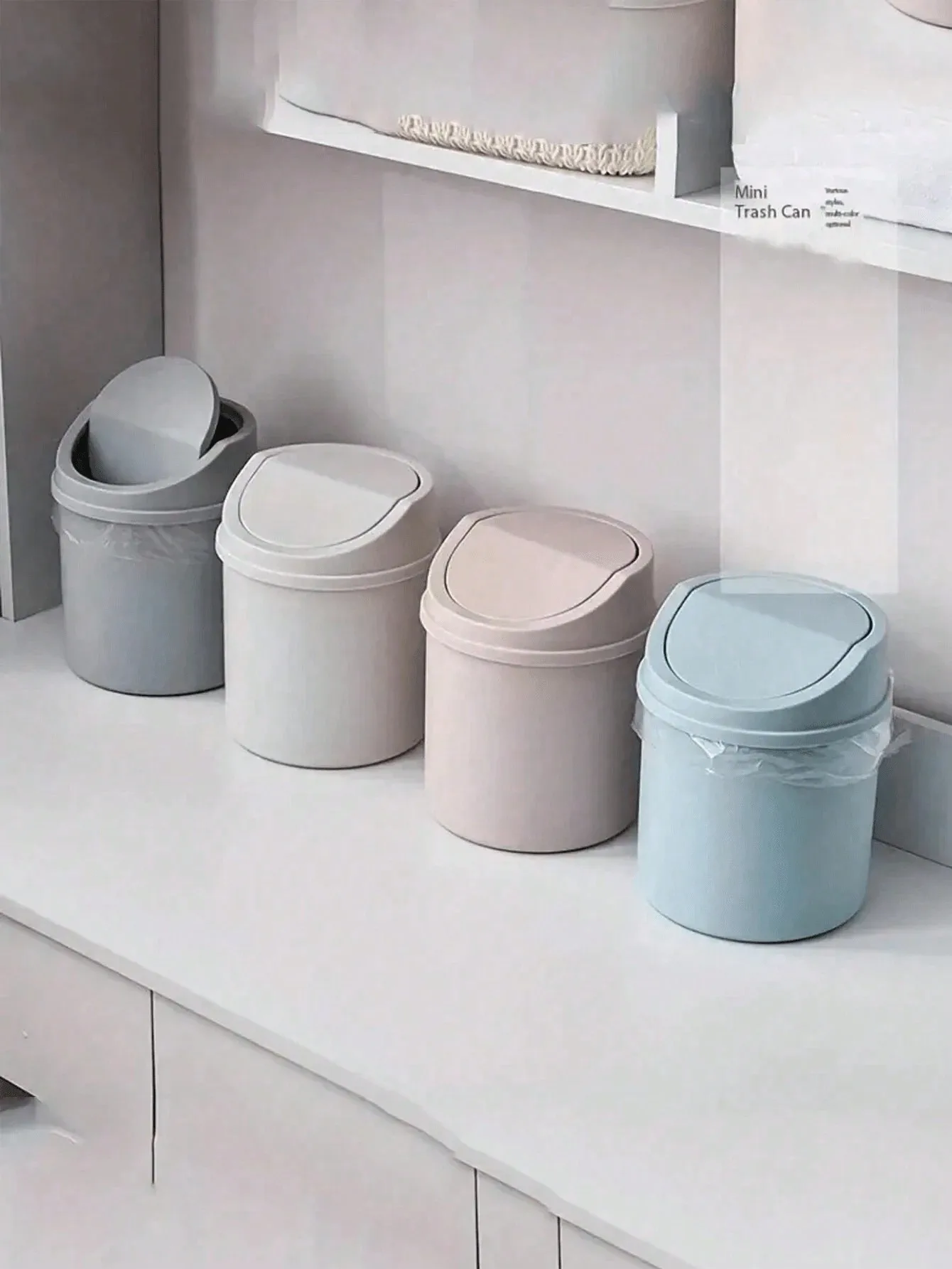 Mini Trash Can With Lid, Small Desktop Garbage Can, Plastic Desk Waste Basket, Rotating Lid Design To Prevent Odor Leakage, For Storing Fruit Peels And Paper Scraps, Keeping Desk Tidy, Suitable For Ba image 3