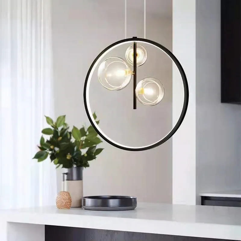 Lampe LED Suspendue au Design Nordique Anneau en Métal, Luminaire Décoratif de Plafond, Idéal pour une Salle à Manger, une Chambre à Coucher ou un Couloir