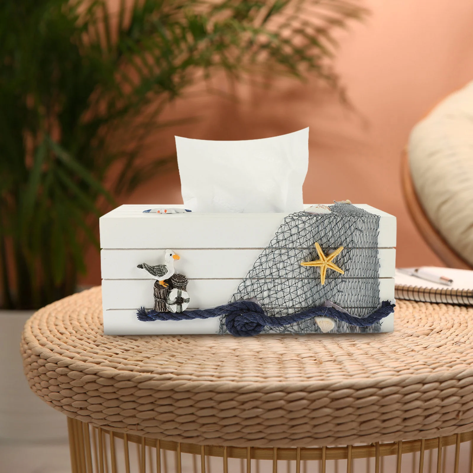 

1pc Seagull Tissue Box Cover Mediterranean Style Wooden Napkin Holder For Home Living Room Bedroom Office Tissue Storage Case