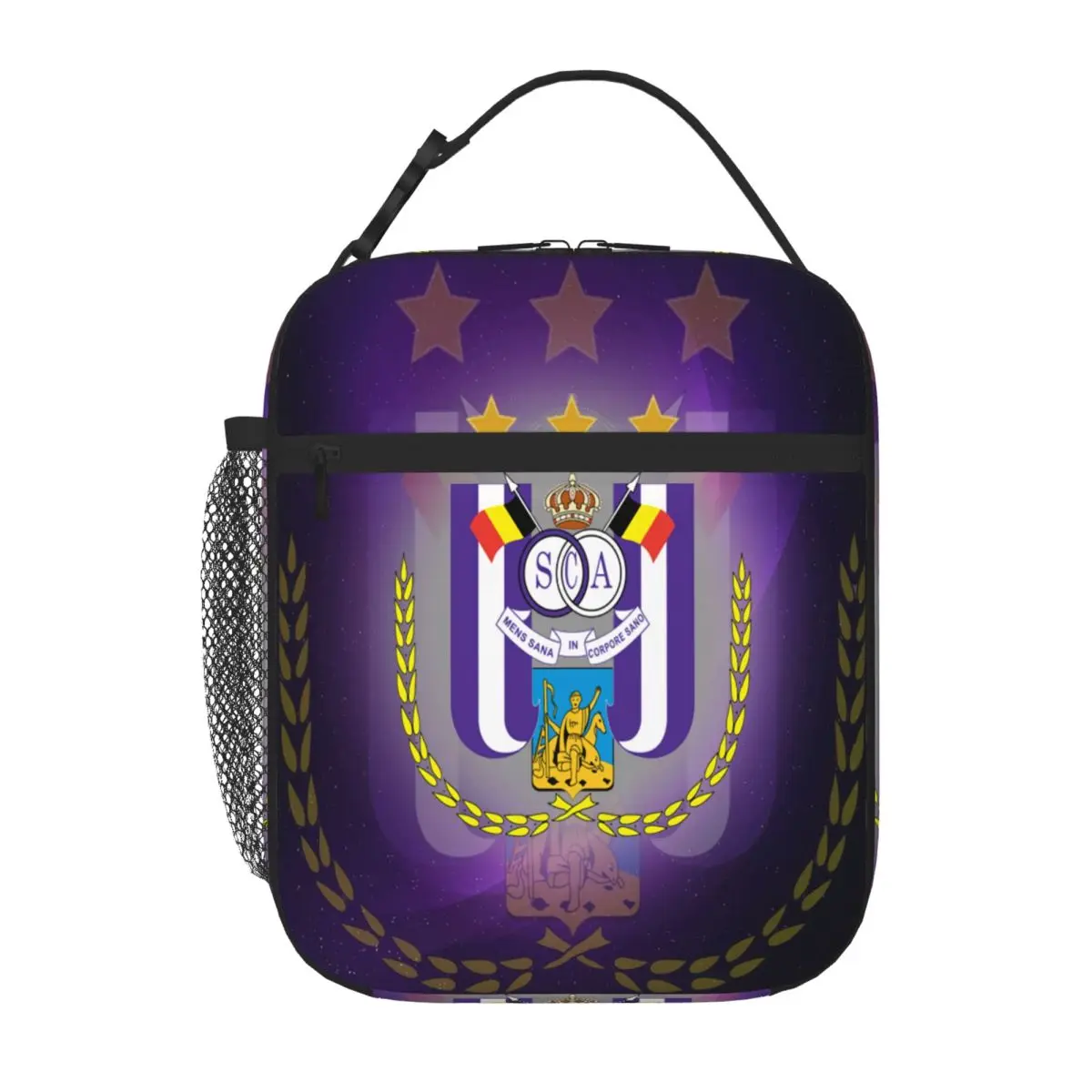 Hot Sale Rsc Anderlecht 6 Flag Shoulder Style Outdoor Lunch Bag School Break Time Food Tote Bag