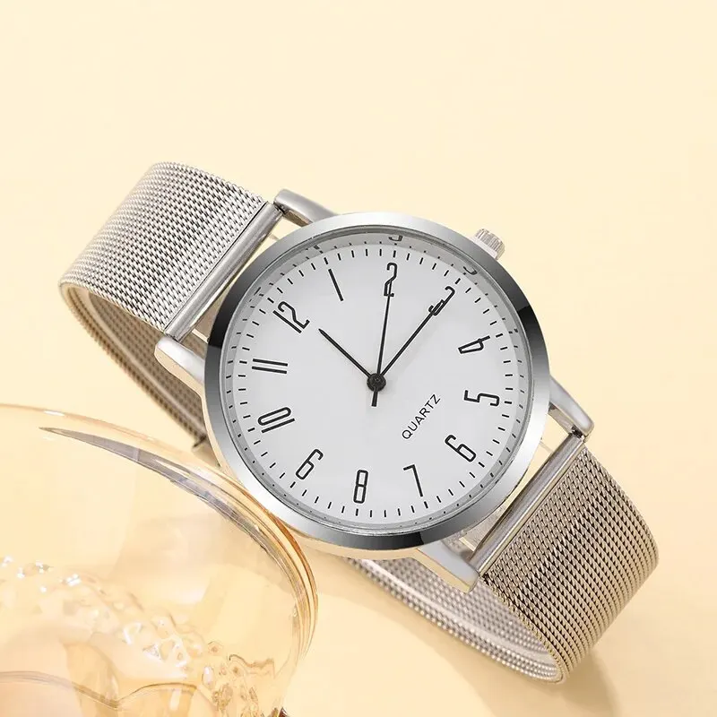 Mens Trend Simple Casual Fashion Ultra Thin Calendar Digital Luxury Business Silver Stainless Steel Mesh Quartz Wristwatch