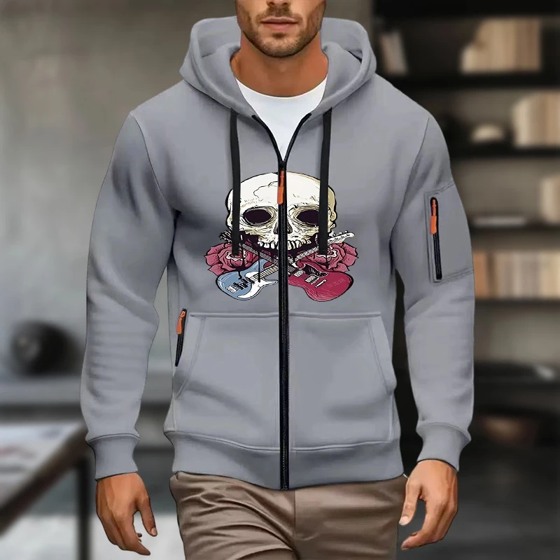 سترة بغطاء للرأس بجيب بسيط وأكمام طويلة، سترة بغطاء للرأس مطبوعة على الموضة للرجال، سترة كاجوال للخريف والشتاء