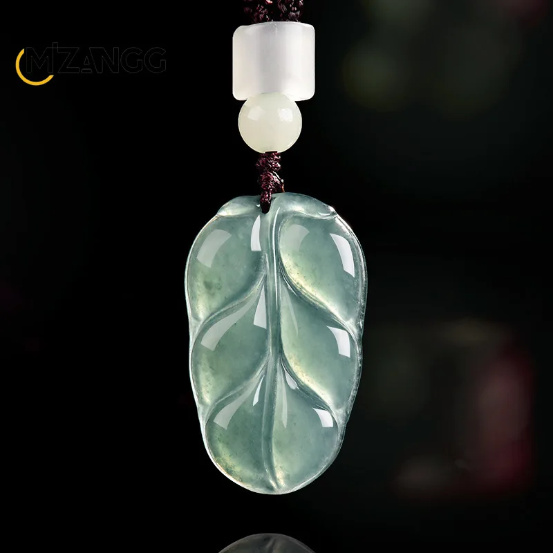 

Натуральный жадеит с голубыми листьями воды, кулон, красиво резное модное роскошное ювелирное ожерелье для мужчин и женщин