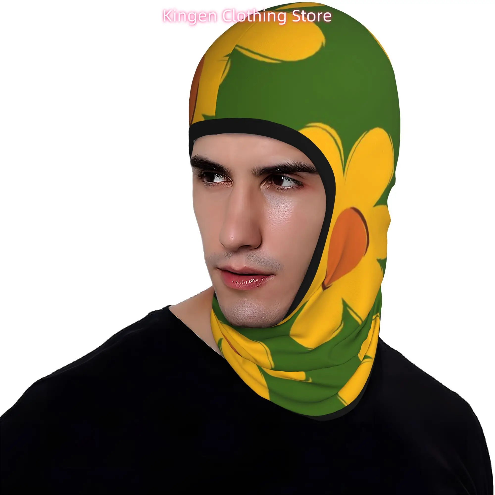 1pc Green Background Yellow Flower Print Pattern Face Mask Full Coverage Windproof Breathable Face Mask with for Cycling Hallowe