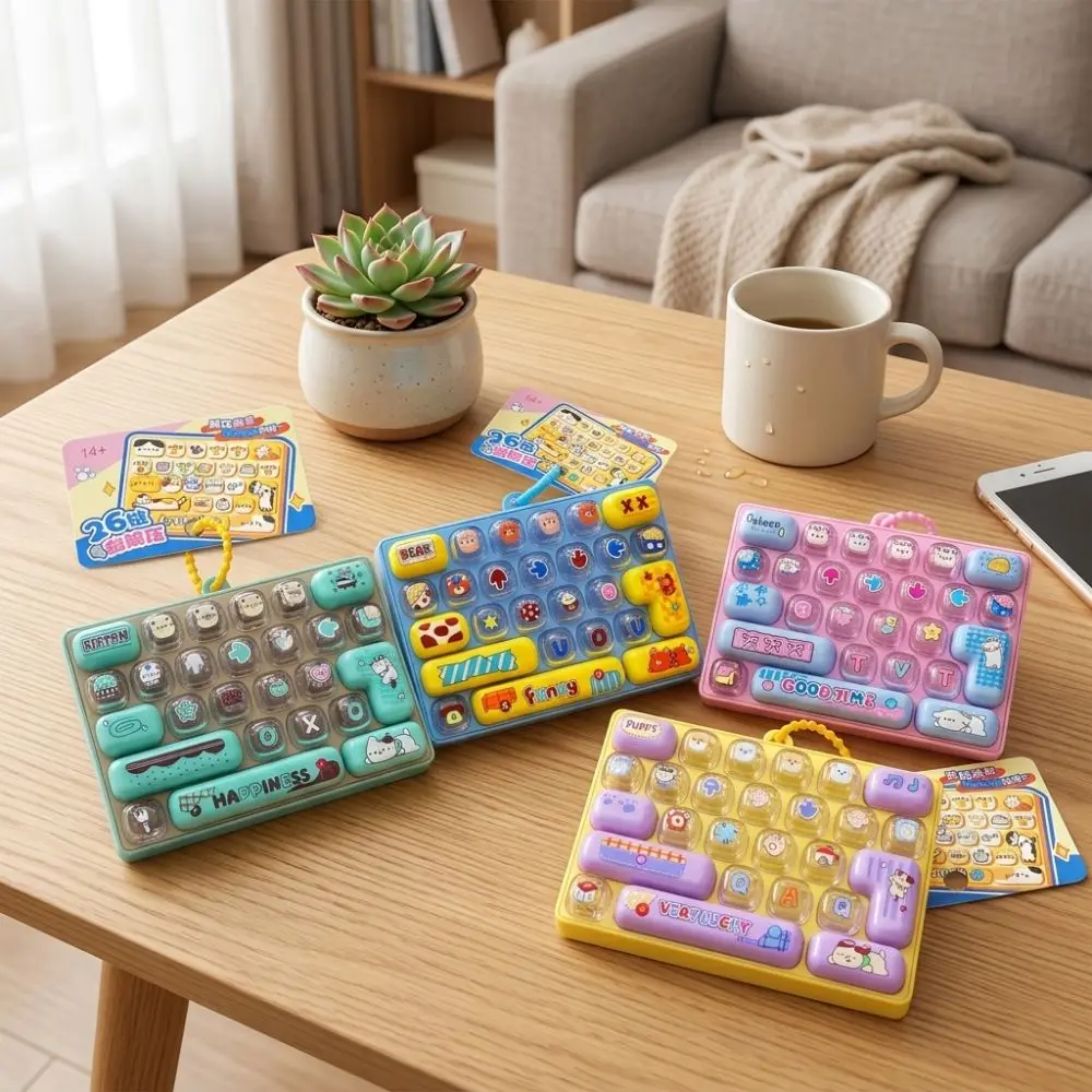 Press-Type 26 Key Keyboard Keychain Plastic Clear Key Sounds Mechanical Fidget Keyboard Clickable Keys Sensory