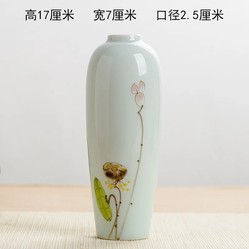 YFY ceramic hand-painted lotus flower vase tea room ornament dried flower flower arrangement living room three-piece decoration