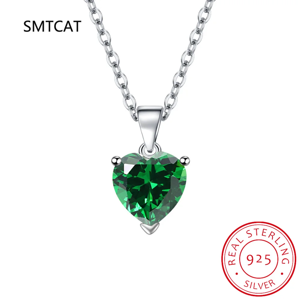 3ct Green Simulated Nano Emerald 925 Sterling Silver Heart Pendant Necklace for Women Gemstones Choker Colar de Prata