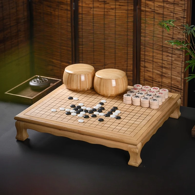 Go Board Set High-end Chinese Chess Gomoku 2-in-1 Double-sided Go Special Table Dual-use Solid Wood Games for Children Нарды