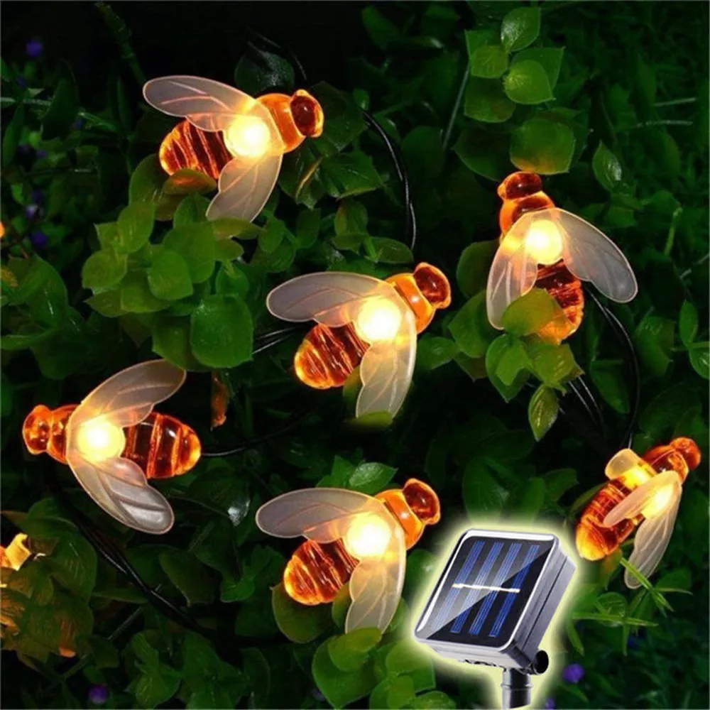 Cute Honey Bee Solar Powered LED String Lights Perfect for Outdoor Gardens Fences Patios and Christmas Garlands with 20/50LEDs