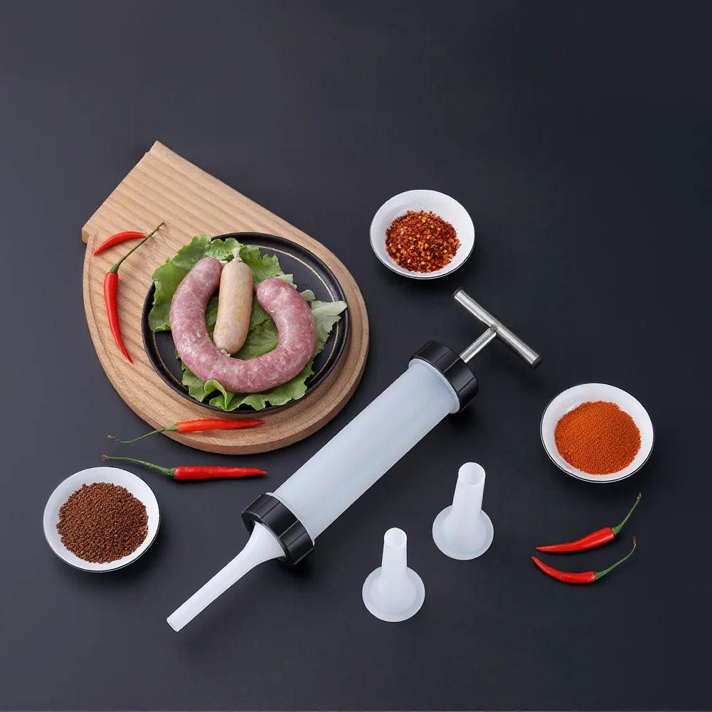 Manual Sausage Stuffer Hand Operated Sausage Maker Compact for Home Use Compatible with Natural Casings 3 Nozzles 23mm 19mm 15mm