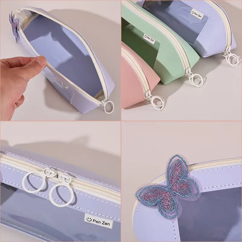 Floral Pattern Pencil Case Falling Green School Storage Pencil Pouch Washed Leather Pencil Bag Washed Leather For School Storage