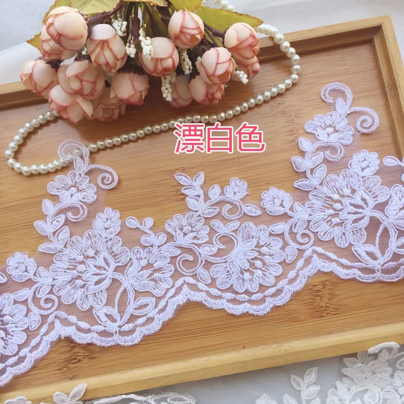 10Yards exquisite handwork embroidered fabric border lace trimming flower lace trim for wedding dress