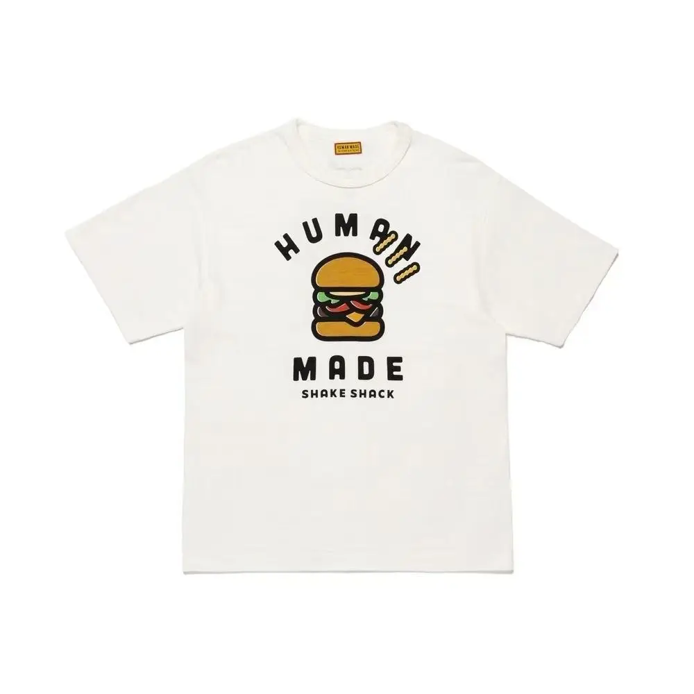 HUMANMADE Burger Print T-Shirt, Cotton Stretch Loose Tee, Street Summer Top for Couple Unisex