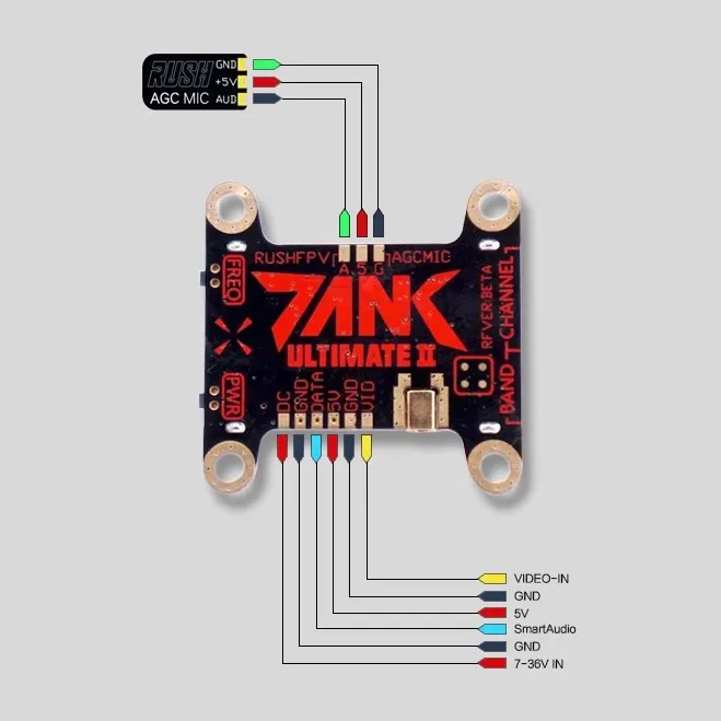 RUSHFPV TANK II PIT/25-800mW 2-8S 외부 오디오 48 주파수 포인트 경쟁 꽃 플라잉 그림 변속기