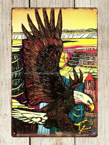 dorm room wall decor 1970 Eagle Flocked retro metal tin sign