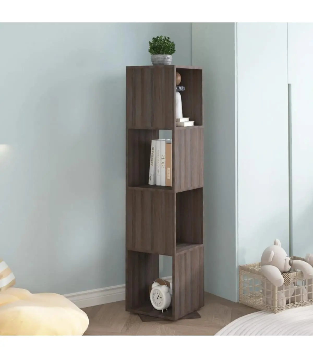 Bookcases and shelves rotating cabinet agglomerate Gray and Sonoma 34,5x34,5x147,5 cm