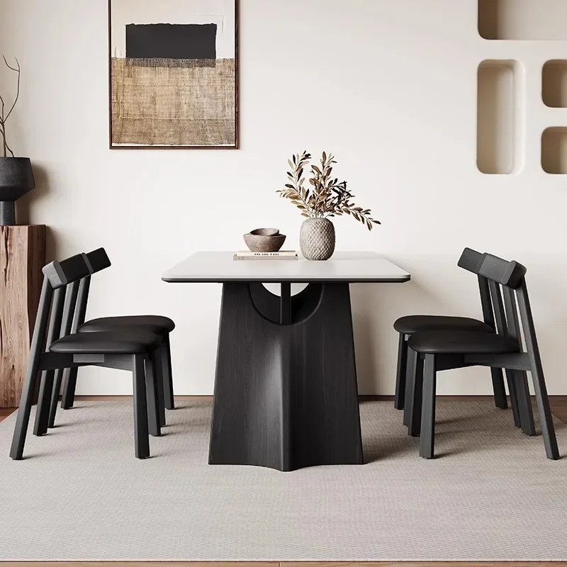 Solid wood dining table rectangular matte white rock slab dining table