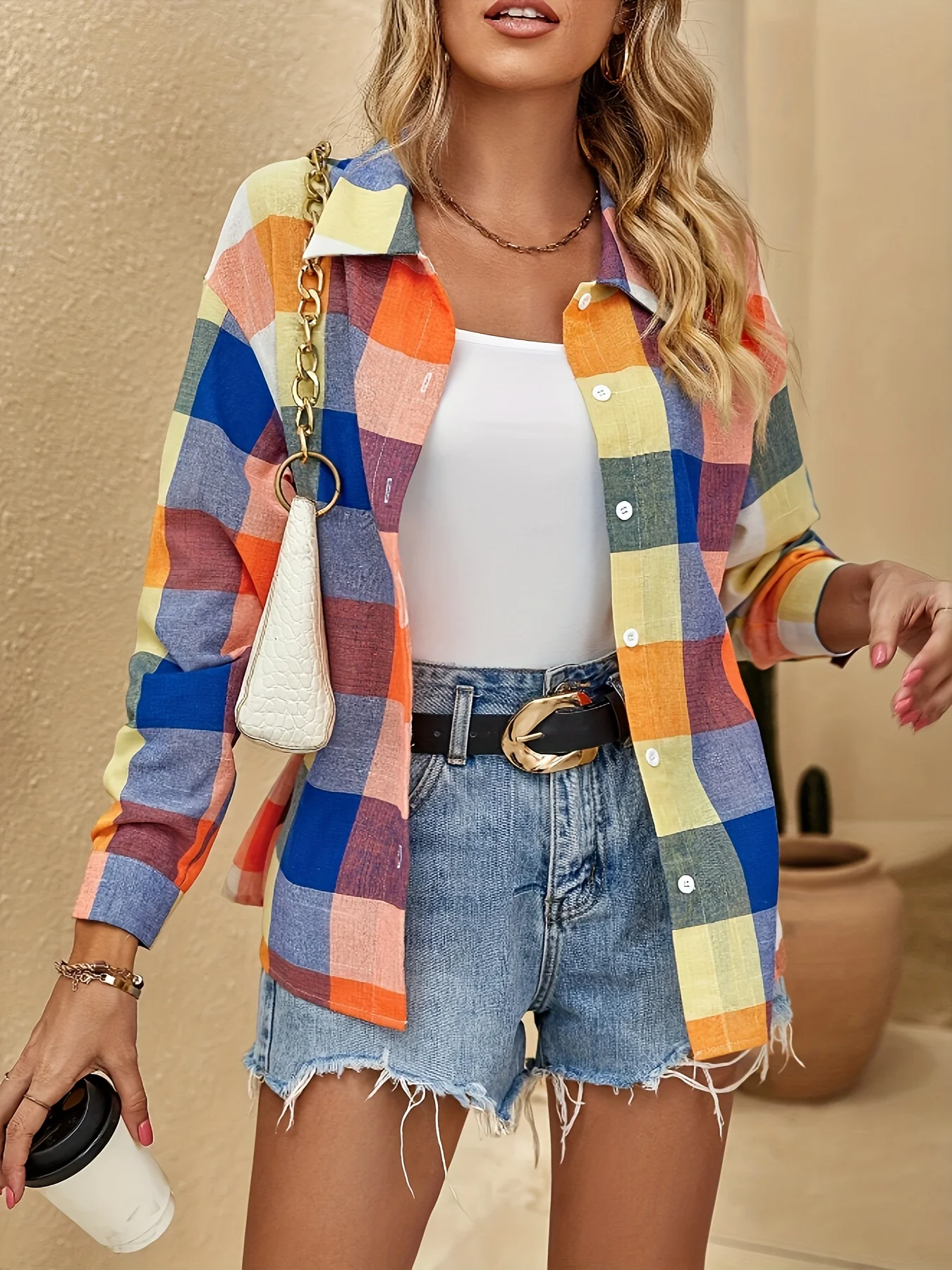 

Plaid Print Button Front Shirt Spring and Autumn Casual Fashion Versatile Long Sleeve Shirt High Quality Women's Clothing