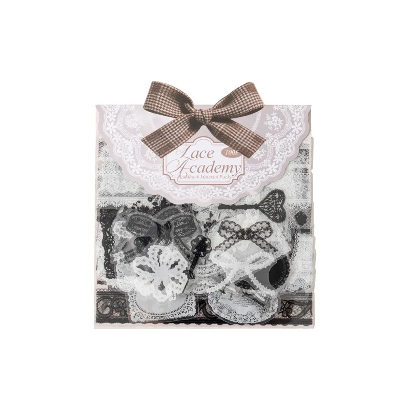 

1pack/2pack PET Sticker Pack Lace Academy Series Black & White Lace Theme 100 Sheets Journal Decoration Materials