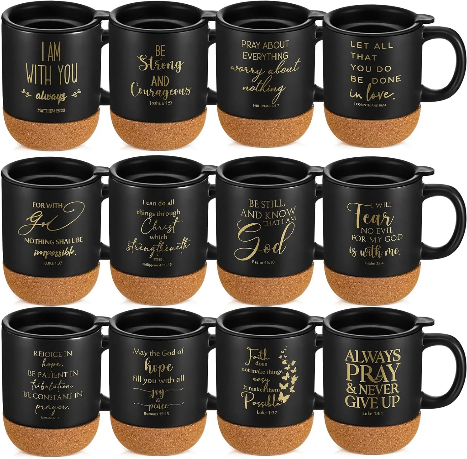 

Christian Coffee Mugs 12 Pack 15 oz Religious Cup with Bible Verses Cork Bottom Inspirational Gifts for Women Men Church