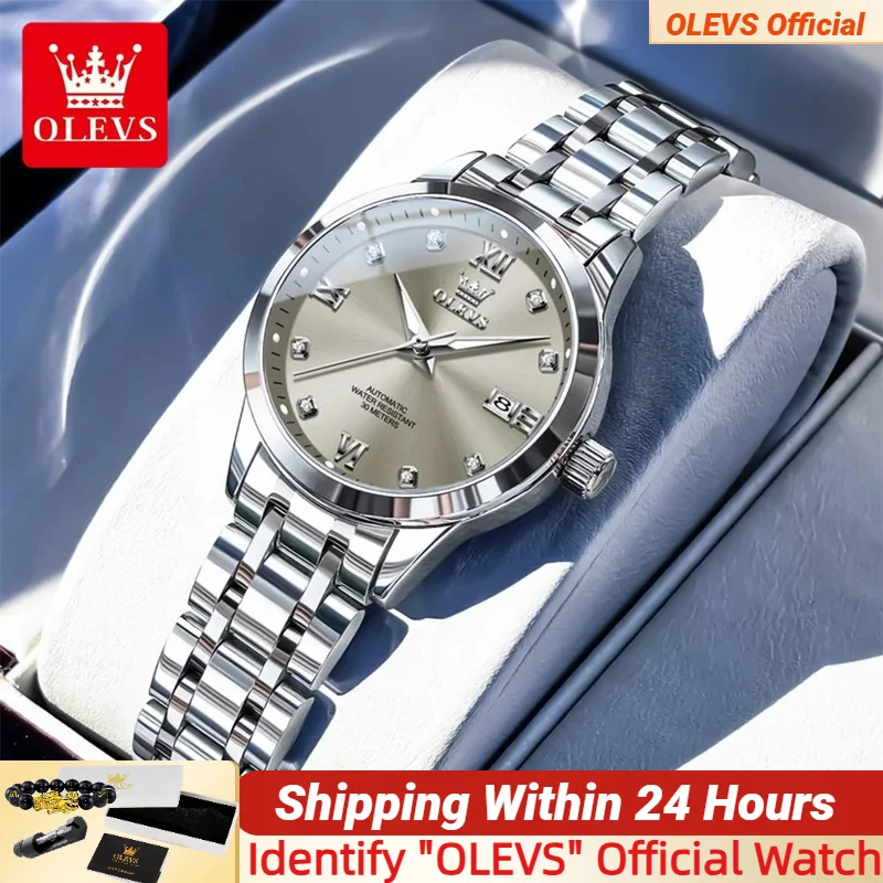 

OLEVS 9946 Женские часы Ремешок из нержавеющей стали Двойной календарь Дисплей Светящиеся водонепроницаемые автоматические механические часы для женщин