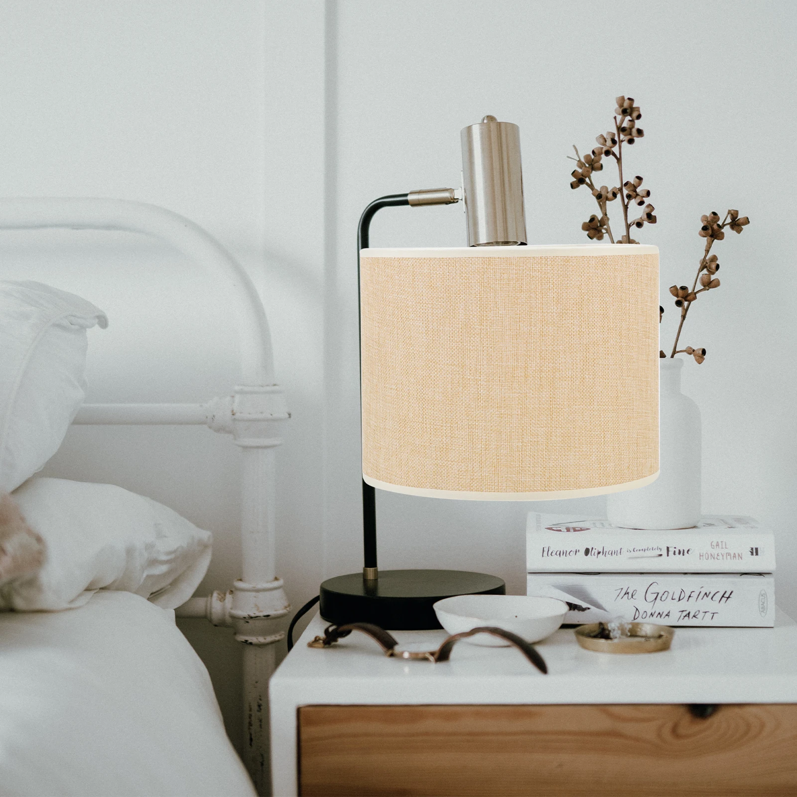 

Desk Lamp Beige Cloth Lampshade Vintage Home Decor Linen Fabric Yellow Shades for Table