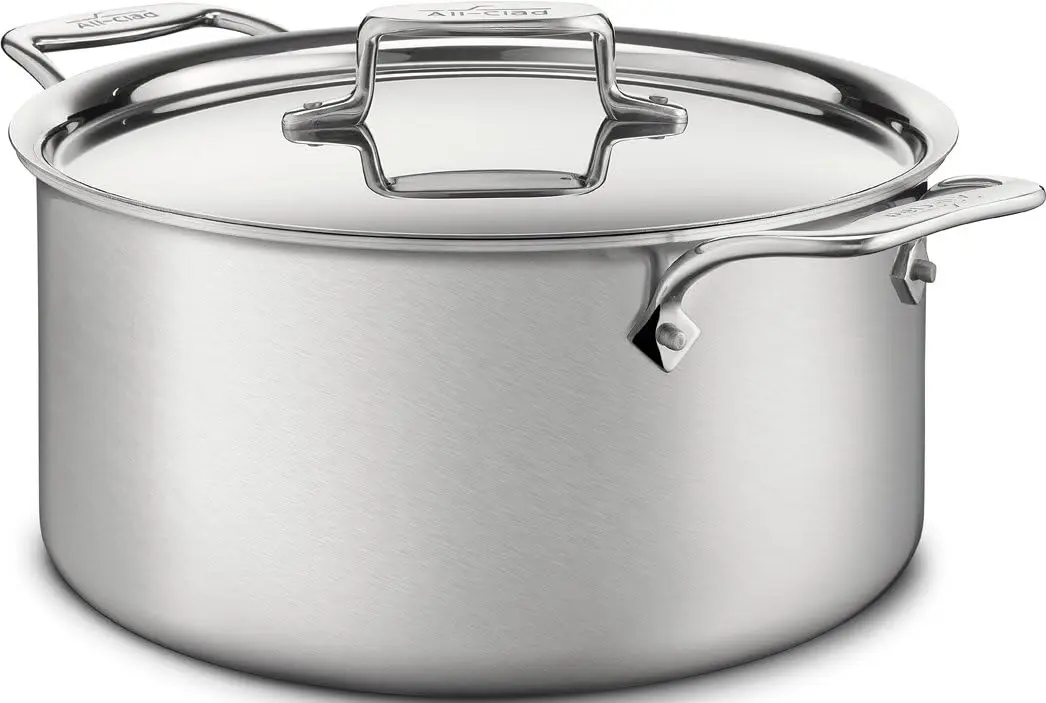 D5 5-Ply Brushed Stainless Steel Stockpot 8 Quart Induction Oven Broiler Safe 600F Pots and Pans, Cookware Silver