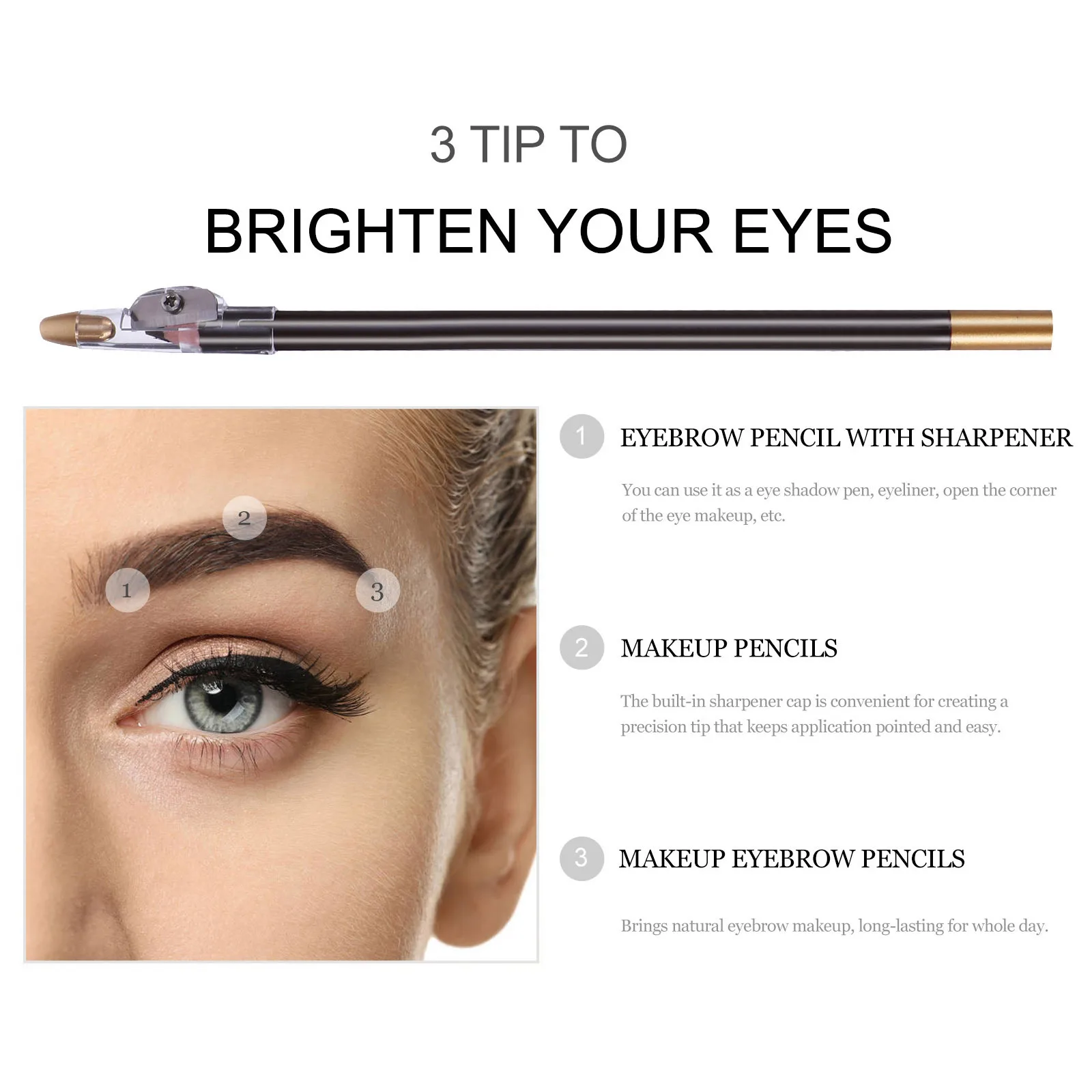 8 قطع من أقلام الحواجب المقاومة للماء والعرق، مبراة مدمجة تدوم طويلاً، لمسة نهائية طبيعية للنساء، أداة مكياج