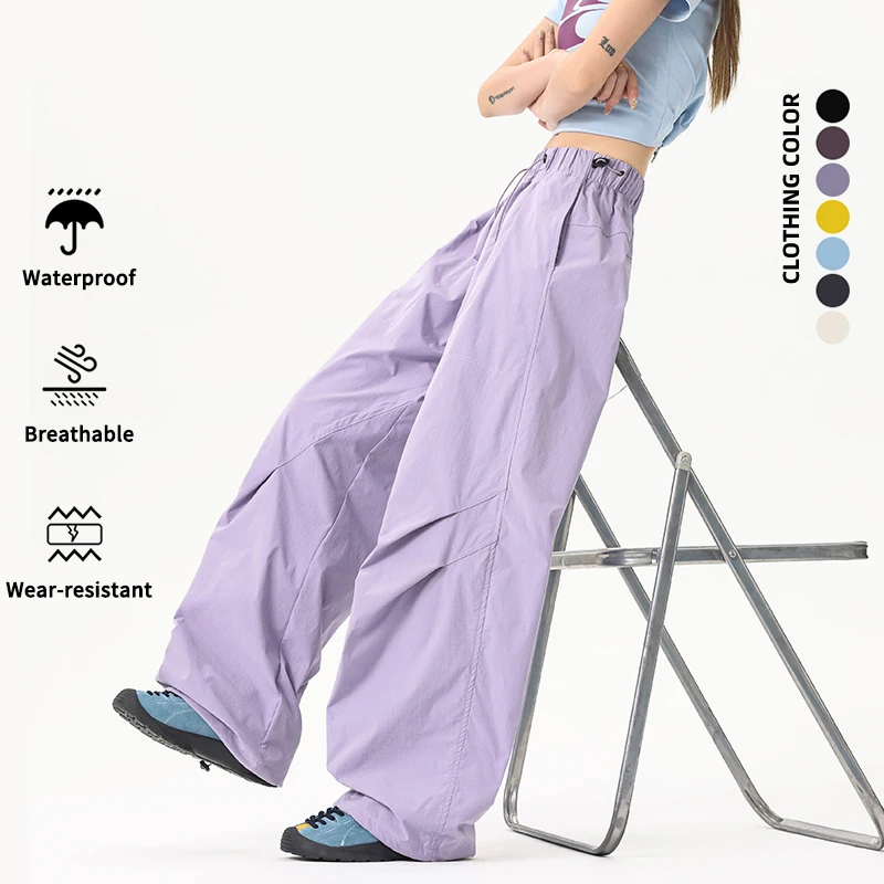 

Women Outdoor Hiking Pants Waterproof Mountaineering Full-length Pants Elastic Waist Paratrooper Pants Camping Cycling Trousers