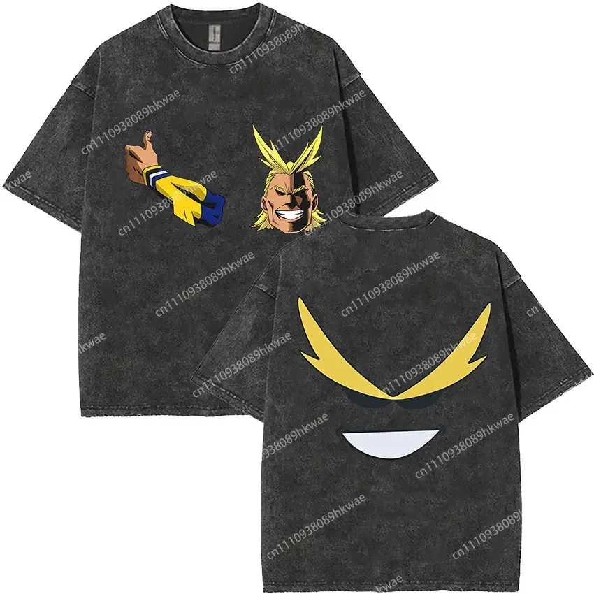 My Hero Academia Trio Eyes Print T-shirt Black Washed Oversized Cotton Casual Streetwear Tee For Fans