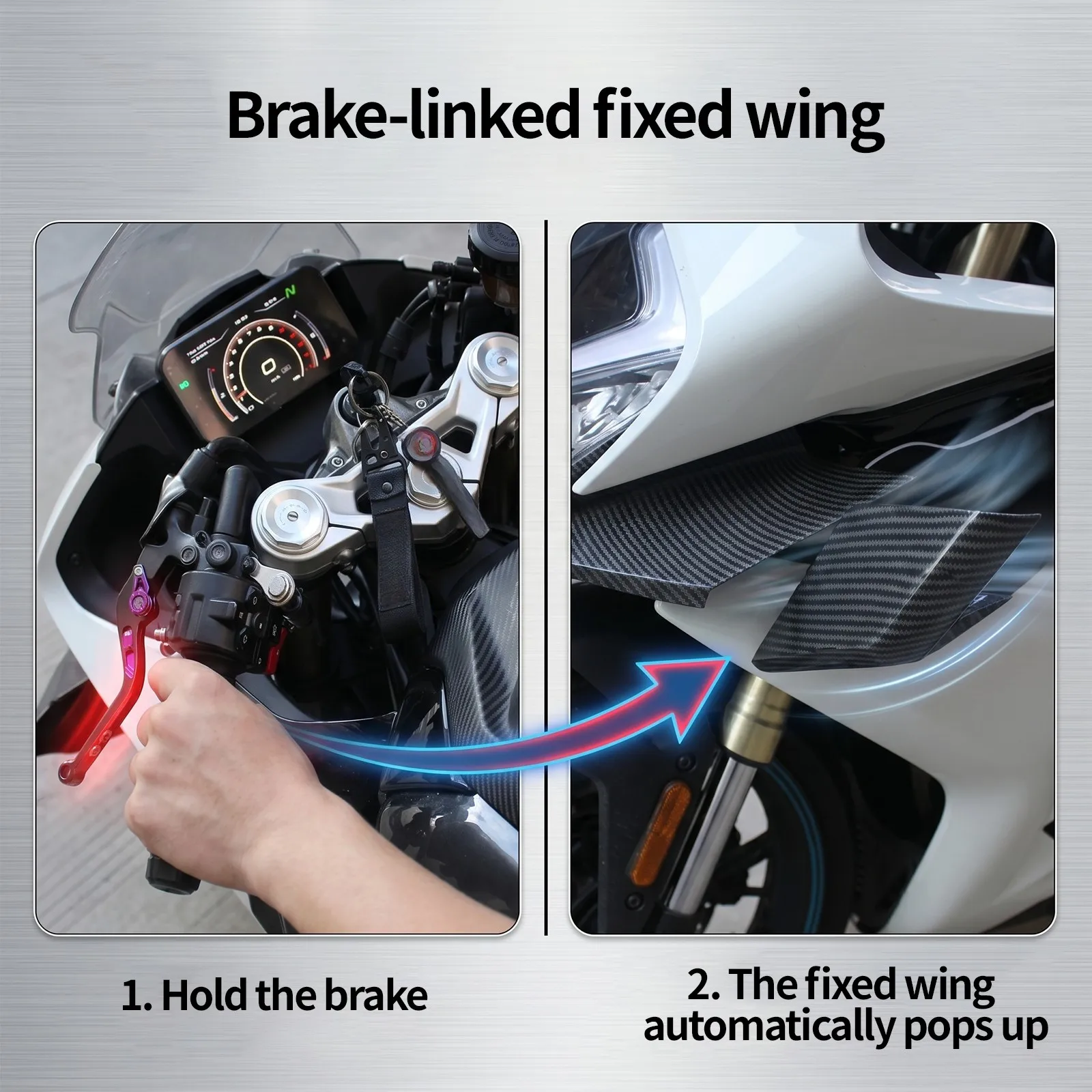 For CFMOTO 450SR 450SR-R 450SS Motorcycle Mod Parts Competition Automatic Pop Up Brake Linked Winglet Carbon Fiber Fairing Wing