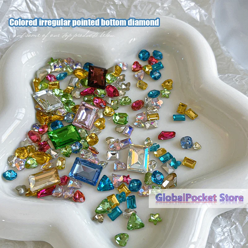 50pcs Rhinestones Nail Art Charm Special-Shaped Pointed-Bottom Colorful Crystal Jewel For Face Clothes Shoes Decor Nail Supplies
