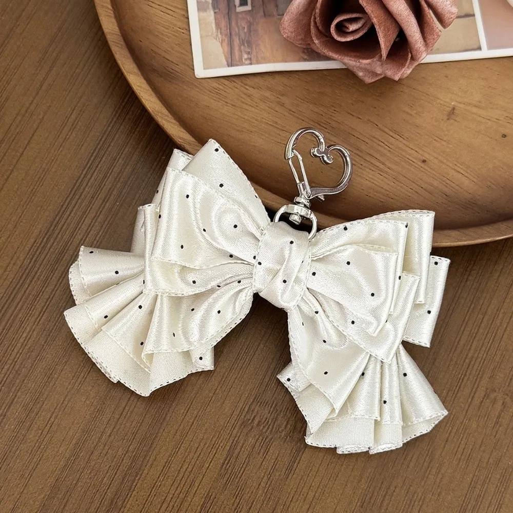 Handmade Polka Dot Bow Keychain Polka Dot Pattern Sweet Girly Style Bow Bag Charm Satin Ribbon Key Ring Pendant Bag Accessories